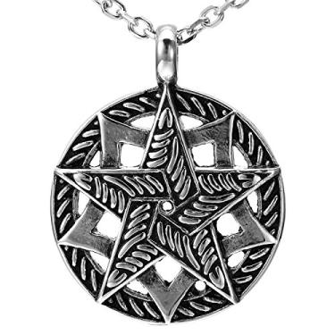 Imagem de Urban Jewelry Colar masculino com pingente de pentagrama pentagrama lua crescente estilo vintage (corrente de 53 cm), Aço inoxidável, Sem Pedra Preciosa