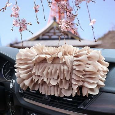 Imagem de MINGZAIQIPEI Carro bonito pétala bege estilo torre de pinheiro acessórios interiores automotivos quatro estações ajuste universal maioria dos carros SUV (capa de caixa de tecido)