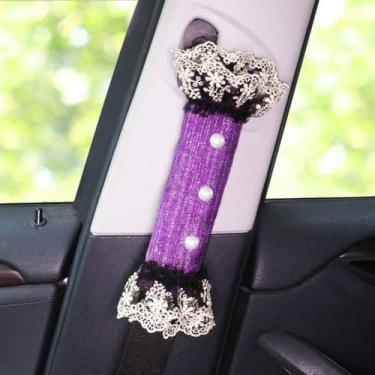 Imagem de MINGZAIQIPEI Acessórios interiores automotivos estilo laço roxo fofo carro quatro estações ajuste universal na maioria dos carros SUV (2 peças ombreira)