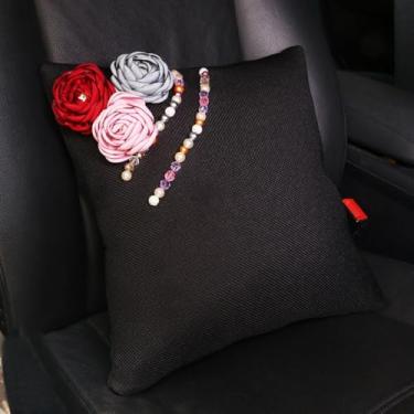 Imagem de MINGZAIQIPEI Carro Bonito Pérola Flores Vermelhas Estilo Auto Interior Acessórios Quatro Estações Universal Fit Most Car SUV (Body Pillow)