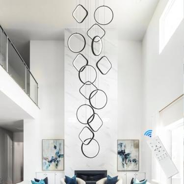 Imagem de AIRYPHANT Lustre de teto alto 14 luminárias pretas claras com controle remoto lustres longos para entrada de escadas, sala de estar, 3000-6500k