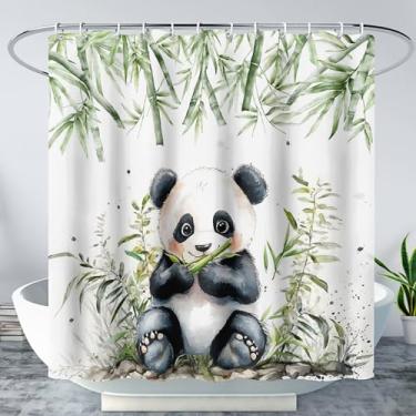 Imagem de AILONEN Cortina de chuveiro de desenho animado panda para banheiro, linda cortina de chuveiro à prova d'água com design de panda comendo bambu, 183 cm L x 192 cm A