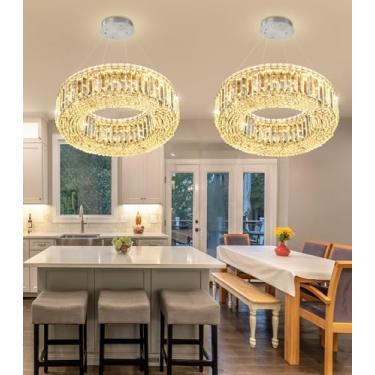 Imagem de cenozo Lustres de anel modernos de 50 cm para teto alto luminárias de teto de cristal reguláveis de luxo para sala de jantar, cozinha, hall de entrada, vila, prata