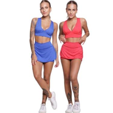 Imagem de KIT 2 Conjunto Top Bojo e Short Saia Serra e Mar Roupas para Academia Treino Moda Fitness-Feminino