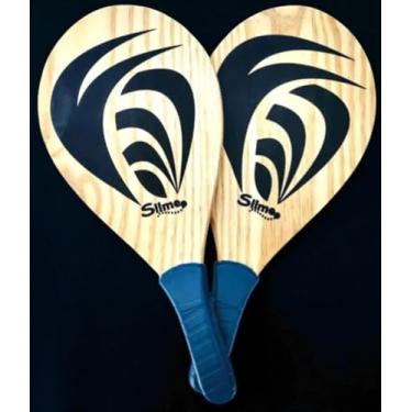 Imagem de Silme Kit Frescobol, Par de Raquetes com Design Moderno, Azul e Natural