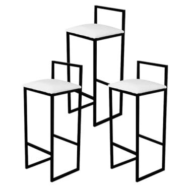 Imagem de Jogo 3 Banqueta Alta Cozinha Bar Balcão Bistrô Industrial Preta Estofado Branco