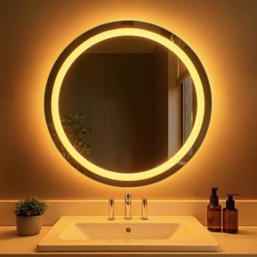 Imagem de Espelho De Led Jateado Redondo Premium 60x60 Cm Com Fonte - Espelho To