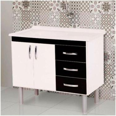 Imagem de Balcão 2 Portas E 3 Gavetas Toquio Rorato Branco Com Preto