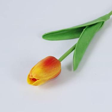 Imagem de Flores artificiais, tulipas artificiais de látex, flores de toque real para decoração de casa de casamento, amarelo, tulipas, simulação