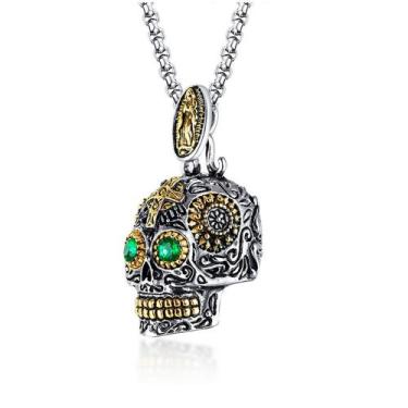 Imagem de Pingente Caveira Mexicana Banhada a Ouro 18k Green Eyes + Corrente 60c