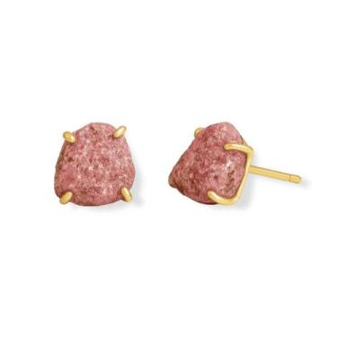 Imagem de Brinco Tarraxa Rodonita - Cristal Natural, Banho Ouro 18k