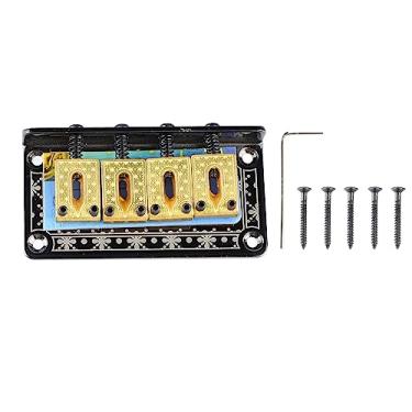 Imagem de Guitarra ponte fixa hardtail saddle metal bass ponte para 4 string ukulele bandolin box acessórios de guitarra com chave inglesa e parafusos (GA908 preto)