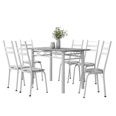 Imagem de Conjunto De Mesa Sala De Jantar Leia Com 6 Cadeiras Tubular Granito 1,40m Artefamol Branco Flor