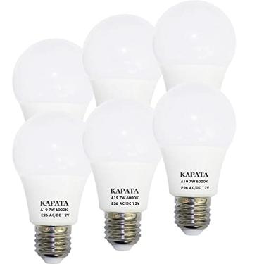 Imagem de KAPATA Lâmpada de 12 V luz do dia branca 6000K E26 base Edison poupança de energia equivalente a 60 W lâmpada LED A19, para trailer, barco, acampamento, iluminação solar externa, aplicação de