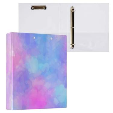 Imagem de Fichário de 3 anéis arco-íris tie dye iridescente de 3,8 cm, fichários com três argolas com prancheta, serve para papel de 21 x 28 cm, 3 bolsos internos de PVC transparentes para material de
