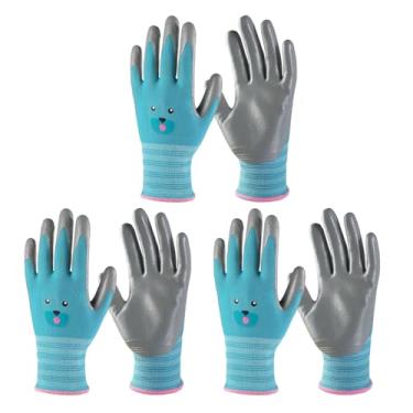 Imagem de ANDANDA Luvas De Jardinagem Para Crianças 9 A 12 Anos, Revestidas Nitrila, Infantil, Com Aderência, Nylon Tricotado Sem Costura, Adequadas Pequenas, Meninas E Meninos, Azul, 3 Pares, Tamanho 6/Gg