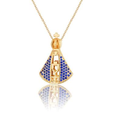Imagem de Colar Nossa Senhora Aparecida Feminino Lindo Duplo Banhado a Ouro 18k N2