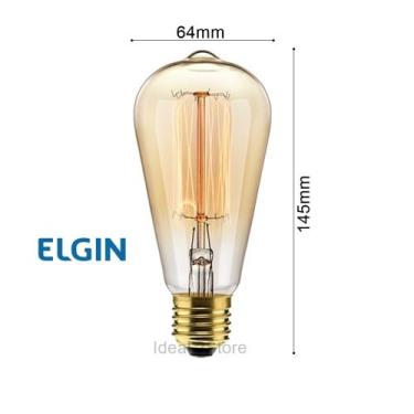 Imagem de Lâmpada ST64 Filamento Carbono Vintage 2000K Âmbar Elgin, 220V