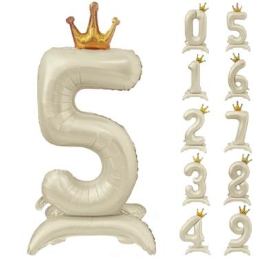 Imagem de Balão branco número 5 com coroa branca creme 101 cm balão bege número 5 com coroa suprimentos de decoração de festa de aniversário