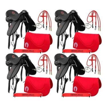 Imagem de Kit Com 4 Selas Cavalo Completo Soft Preta E Vermelho Mangalarga Top d