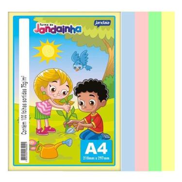 Imagem de Papel Sulfite Escolar Colorido Sortido A4 75g 4 Cores 100fls Amarelo A