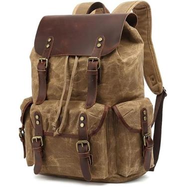Imagem de Computador Mochila De Couro De Lona Encerada Mochila De Ombro Vintage Montanhismo Bolsa De Viagem Impermeável Bolsa Altamente Espaçosa De Grandes Dimensões Para Viajar Ao Ar Livre, Green