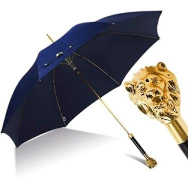 Imagem de Guarda-chuvas Guarda-chuva Chuva Ouro E Prata Leão Cabeça Forma Alça Longa Cavalheiro Britânico Guarda-sol Criativo Homens Mulheres Guarda-chuva À Prova De Vento, J