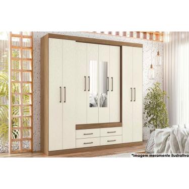 Imagem de Guarda Roupa Casal 8 Portas (2 c/ Espelho) e 4 Gavetas Nápoles Jatobá/Areia - Santos Andirá