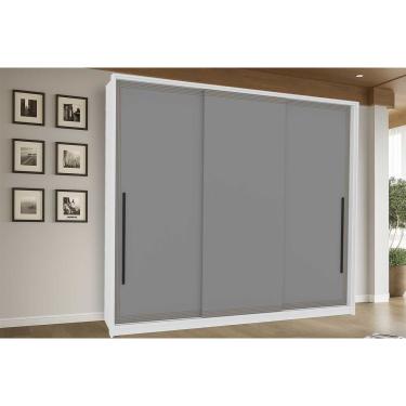 Imagem de Guarda Roupa Casal 3 Portas de Correr e 4 Gavetas Valência Branco/Cinza - Politorno
