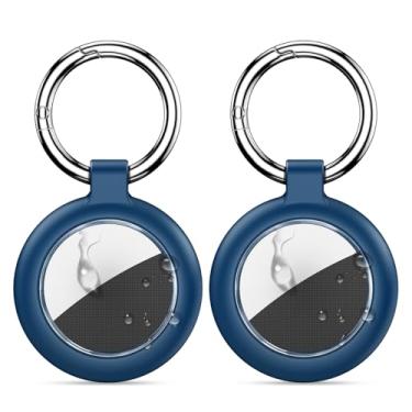 Imagem de Inesore Suporte à prova d'água para AirTag, capa com design de textura de fibra de carbono para etiqueta de ar, totalmente resistente a arranhões com chaveiro AirTags para coleira de animais de