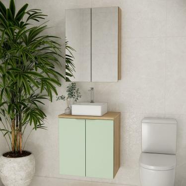 Imagem de Conjunto de Banheiro com Cuba 60cm X 145 Marrom Carvalho / Verde