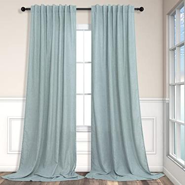 Imagem de Cortinas aquáticas 203 cm de comprimento para sala de estar conjunto de pares de bolsos com aba traseira painéis de linho semi-transparentes azul verde cortinas para quarto crianças adolescentes meninos costeira praia fazenda decoração mar verde menta azul petróleo cinza cinza