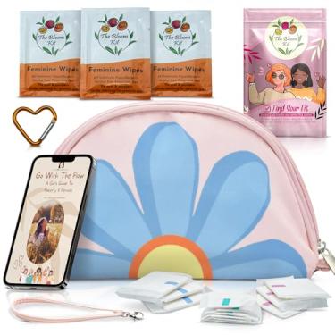 Imagem de Bolsa para viagem – Kit de 16 peças para meninas de 9 a 12 anos – Bolsa de armazenamento de absorventes higiênicos – Bolsa para período escolar – Presentes de primeiro período para meninas – Lindos