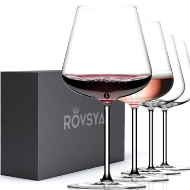 Imagem de Conjunto de 4 taças de vinho tinto grandes, 800 ml, cristal transparente soprado à mão, leve para degustação, presentes exclusivos para bodas, aniversário, casamento, dia dos pais