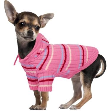 Imagem de Kuoser Suéter para cães, suéteres para cães pequenos, meninas, meninos, pulôver macio para o Natal, Dia de Ação de Graças, moletom de malha térmica para cães roupas de inverno para clima frio, rosa PP