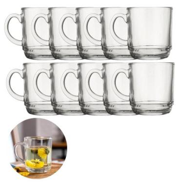 Imagem de Jogo 10 Copo Canecas Vidro Transparente 250ML P/ Chá Café Choco - PRAT