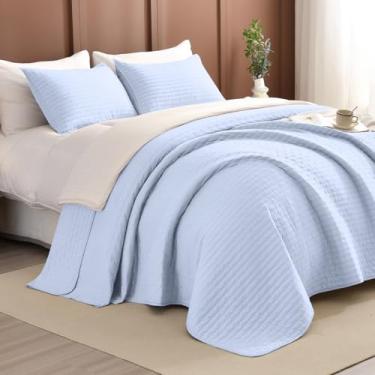 Imagem de Lady Ann Colchas King extragrandes azul-claro 120 x 120, extragrande, 3 peças, conjunto de colcha king extragrande para cama, colchas e cobertores leves e ultramacios