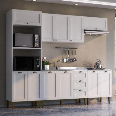 Imagem de Armário Cozinha Americana Modulada Completa 260cm 5 Peças Com Balcão Multimóveis Cr20495 Branco