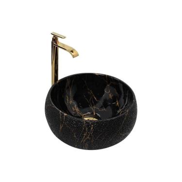 Imagem de Kit Cuba Pia Louça Cerâmica Banheiro C/torn E Vál Dourada 61