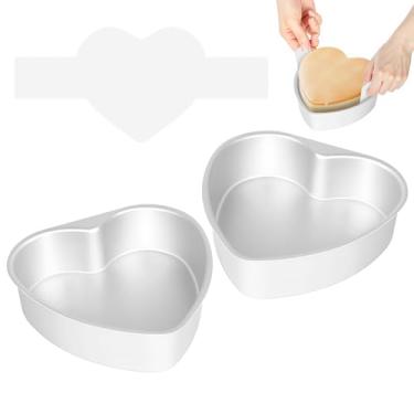 Imagem de Conjunto de 20 formas de bolo de coração de 20 cm, formas antiaderentes de bolo de coração com 80 peças de papel manteiga, formas de bolo para cozinha, aniversário, casamento, assadeiras de aço