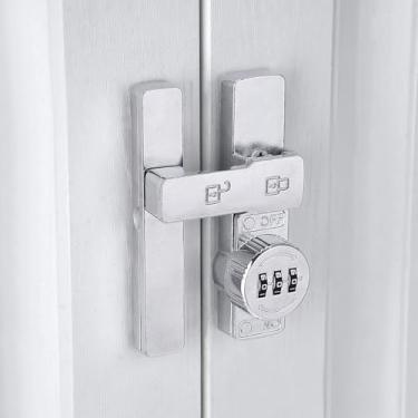 Imagem de INIRET 2 pacotes de fechadura de porta de celeiro prateada de 180 graus, trava mecânica com senha, trava dobrável com combinação, senha de 3 dígitos sem chave, protege a privacidade, para armários