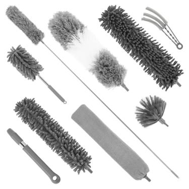 Imagem de 10 peças espanador de limpeza de tetos, kit de espanador de limpeza dobrável, conjunto de espanador de penas extensível, conjunto de espanador de penas para lustres persianas de móveis