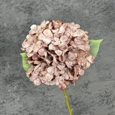 Imagem de peças de flores artificiais de seda grandes de hortênsia, decoração para casamento, festa, arranjo floral, flores falsas, buquê de hortênsia, enfeites para casa (marrom claro)