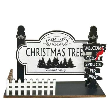 Imagem de Kit autônomo em miniatura de placa de árvore de Natal Farm Fresh, conjunto de 7 peças, mini placa de madeira com sinalização e exibição de cena de portão de entrada, acessórios de festival, presente