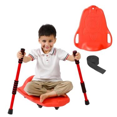 Imagem de Placa de scooter grande para crianças, placa de scooter de piso de plástico com 2 remos, 1 corda, alças, fivela, 5 rodas, pranchas de scooter de academia para esportes internos e externos, treinamento