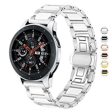Imagem de DEALELE Pulseiras de substituição compatíveis com Galaxy Watch de 46 mm, aço inoxidável sólido de 22 mm para Samsung Gear S3 Frontier/Classic/Huawei Watch GT2 de 46 mm, feminino e masculino