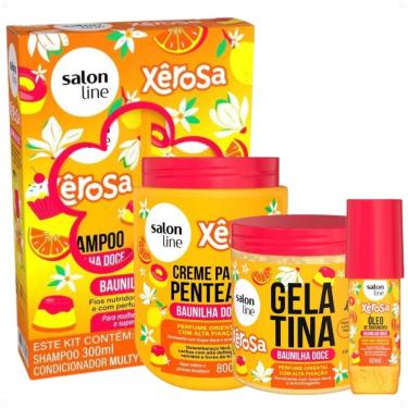 Imagem de Kit Salon Line Xêrosa Baunilha Doce: Shampoo, Condicionador, Creme Para Pentear 800g, Gelatina e Óleo Capilar 60ml
