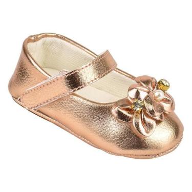 Imagem de Sapatinho Sapatilha Bebê Legal Cobre Menina Recém Nascida Flor Stras P
