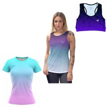 Imagem de Kit Blusa Feminina Academia Top Cropped Roupa Fitness Camisa Regata Ca