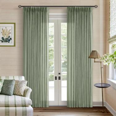 Imagem de Cortinas TWODRAPES, verde sálvia, linho, plissadas, 213x213cm